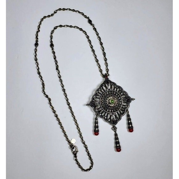 Lucky Brand Moroccan Style Antique Silver and Multicolor Bead Necklace - Picture 4 of 8